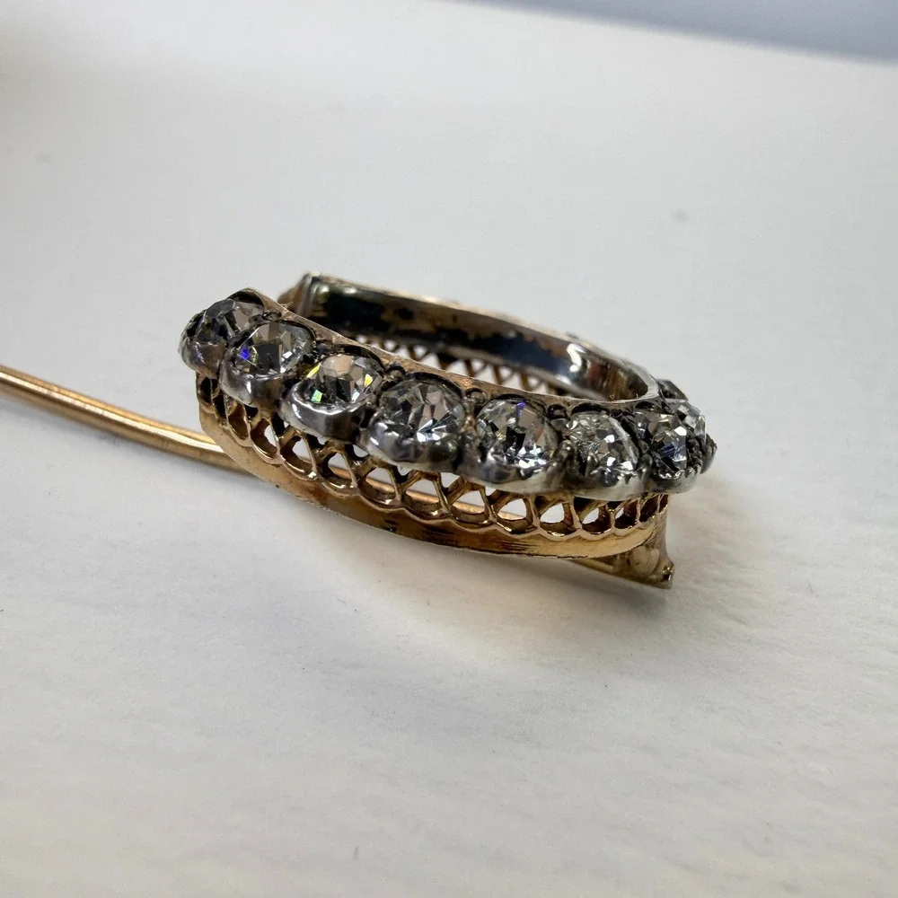 Antique Horseshoe Stick Pin Clear Paste Stones Sterling Silver Equestrian